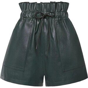Green color Faux High Waisted Wide Leg Sexy Shorts